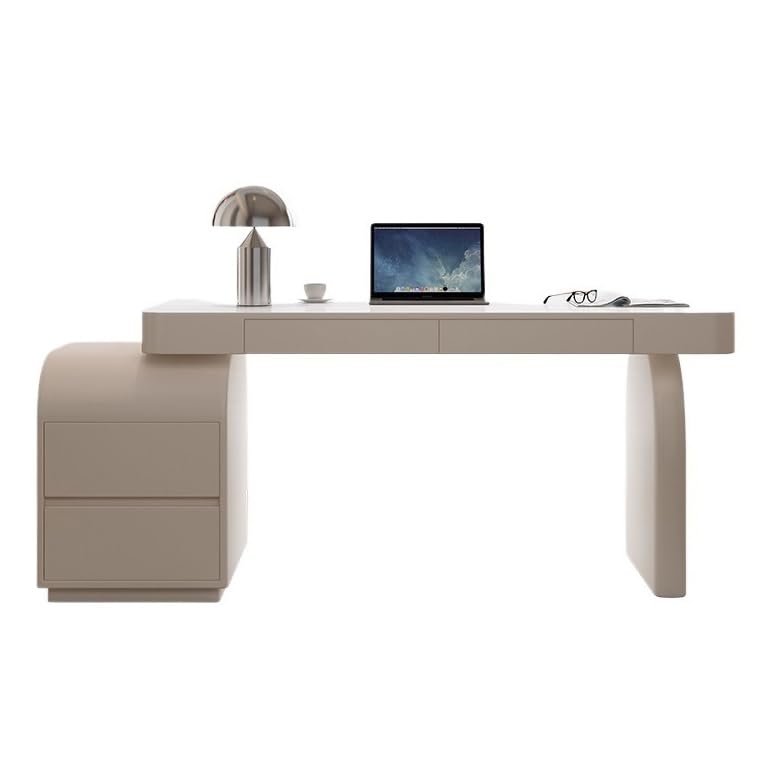Cream White Wood Desk with Drawers
