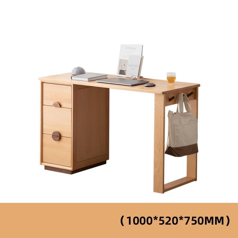 Solid Wood Desk with Bookcase Storage