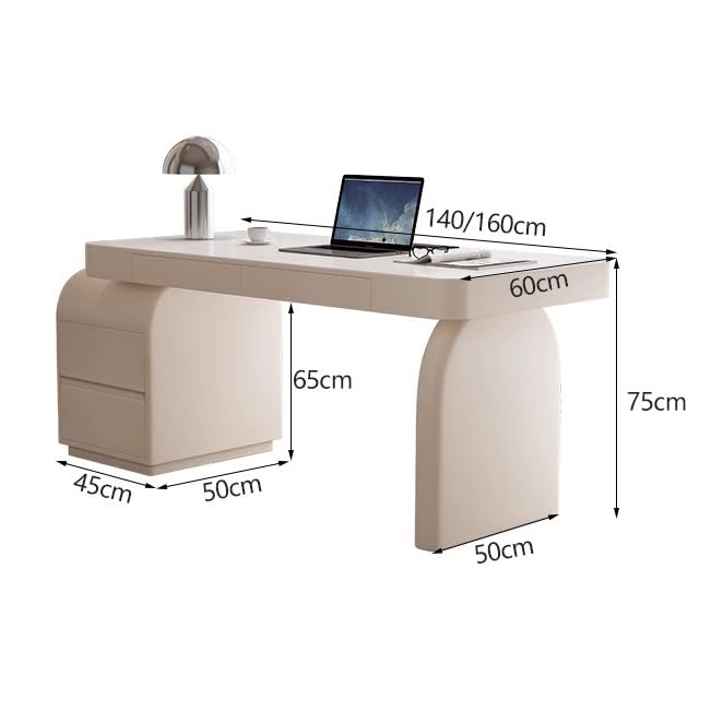 Cream White Wood Desk with Drawers