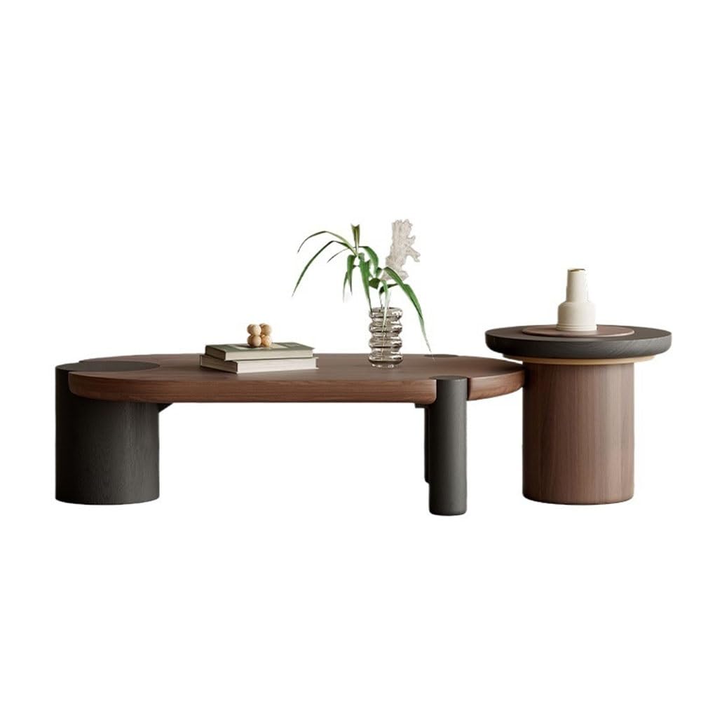 Wood Nesting Coffee Table Set with Mobile Side Table