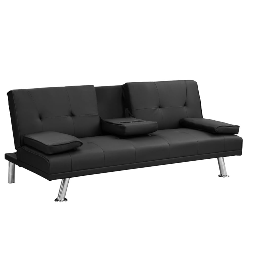 Futon Sofa Bed with Cup Holders & Armrests