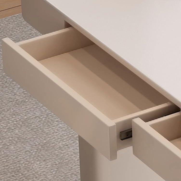 Cream White Wood Desk with Drawers