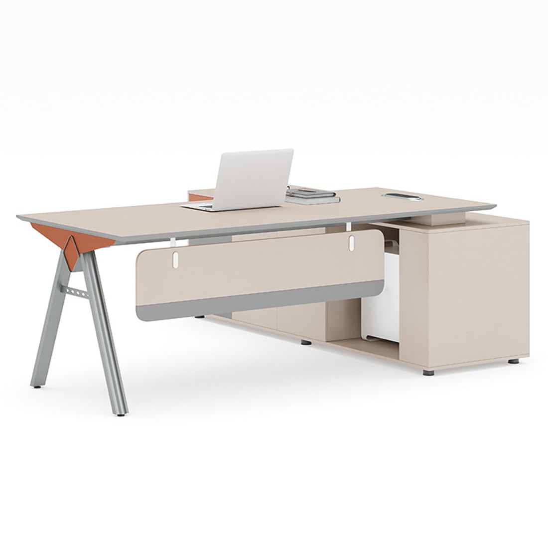 L-Shaped Executive Desk with File Cabinet