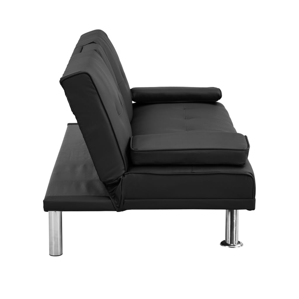 Futon Sofa Bed with Cup Holders & Armrests