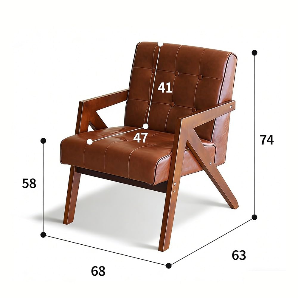Mid-Century Leather Accent Chair with Wood Frame