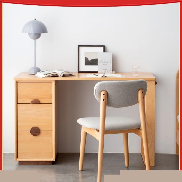 Solid Wood Desk with Bookcase Storage