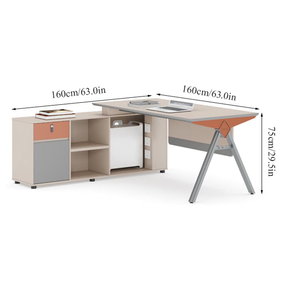 L-Shaped Executive Desk with File Cabinet