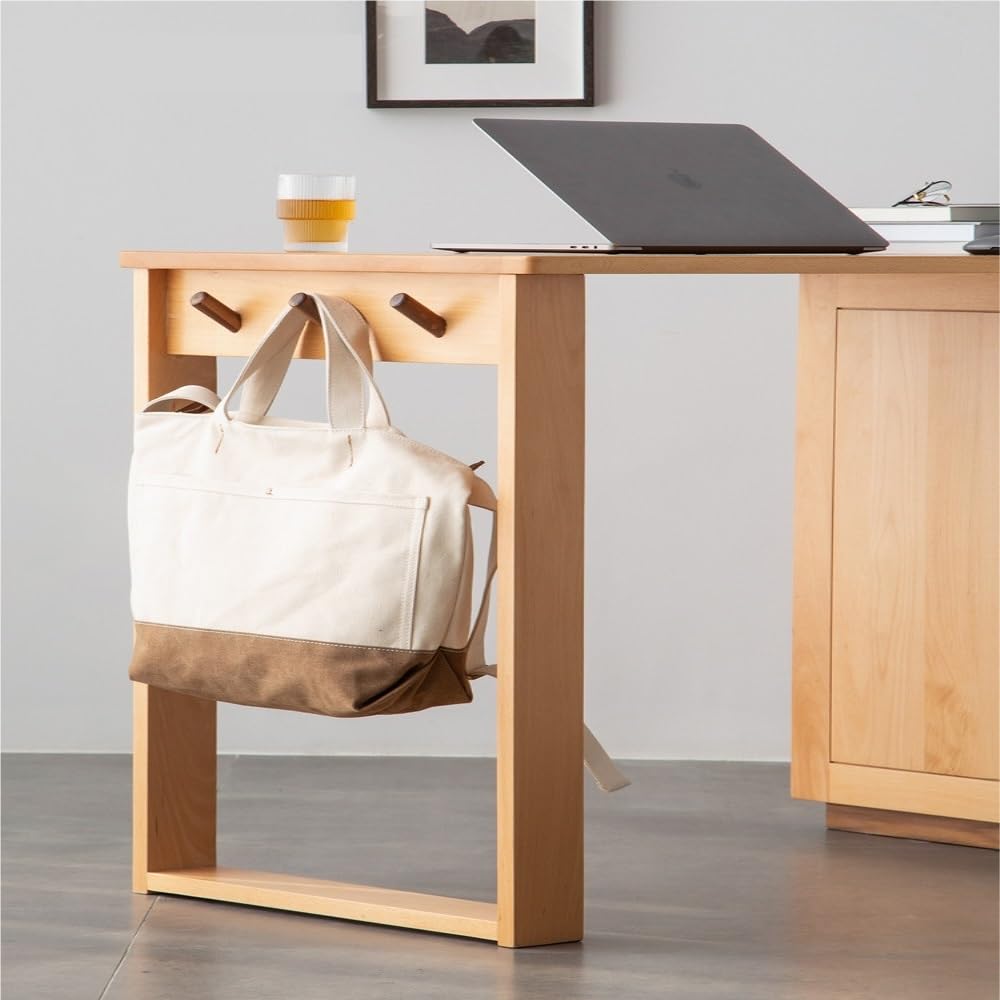 Solid Wood Desk with Bookcase Storage