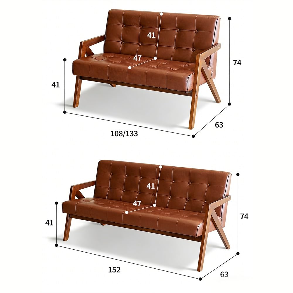 Mid-Century Leather Accent Chair with Wood Frame