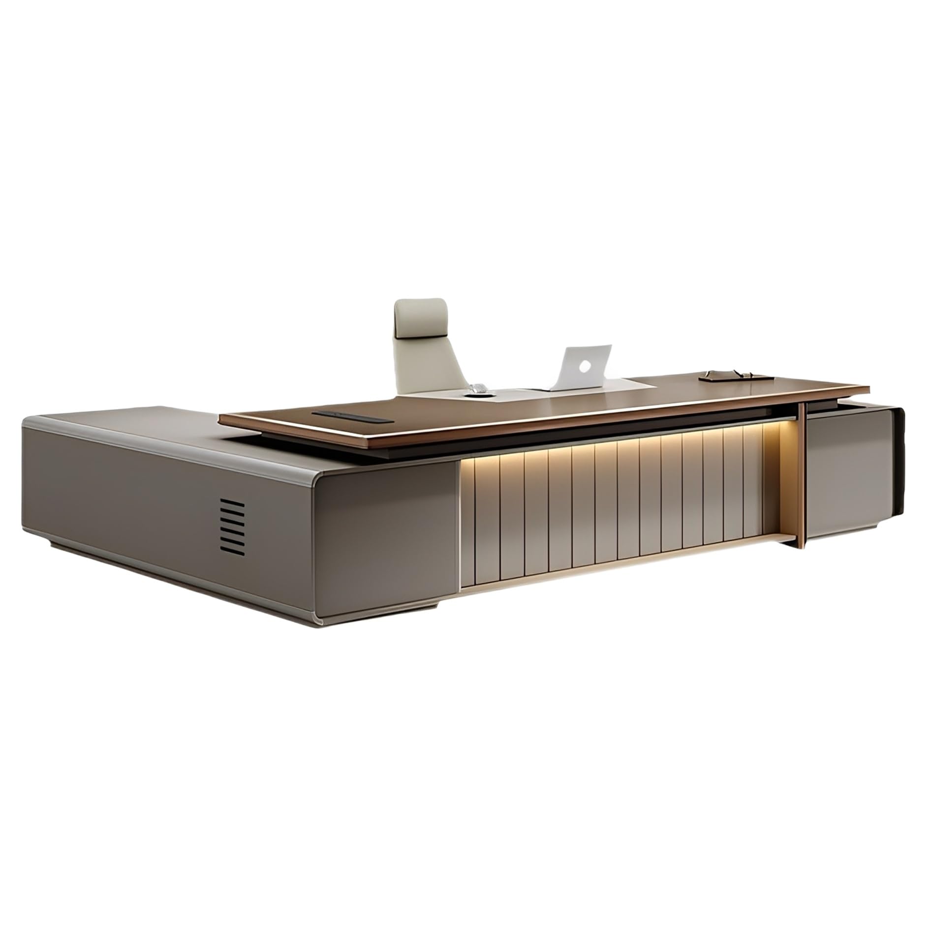 L-Shaped Executive Desk with Storage Cabinet