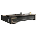 L-Shaped Executive Desk with Drawers, Power Outlet & File Cabinet