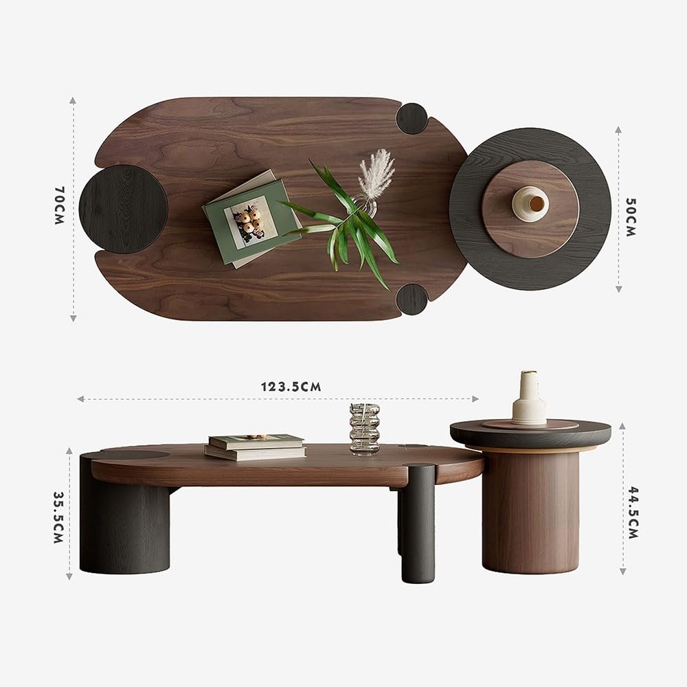 Wood Nesting Coffee Table Set with Mobile Side Table