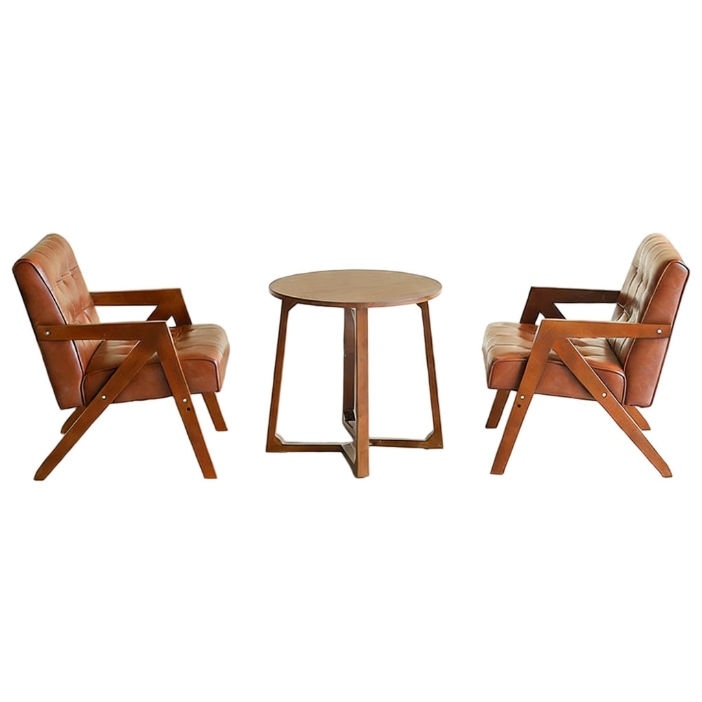 Mid-Century Leather Accent Chair with Wood Frame