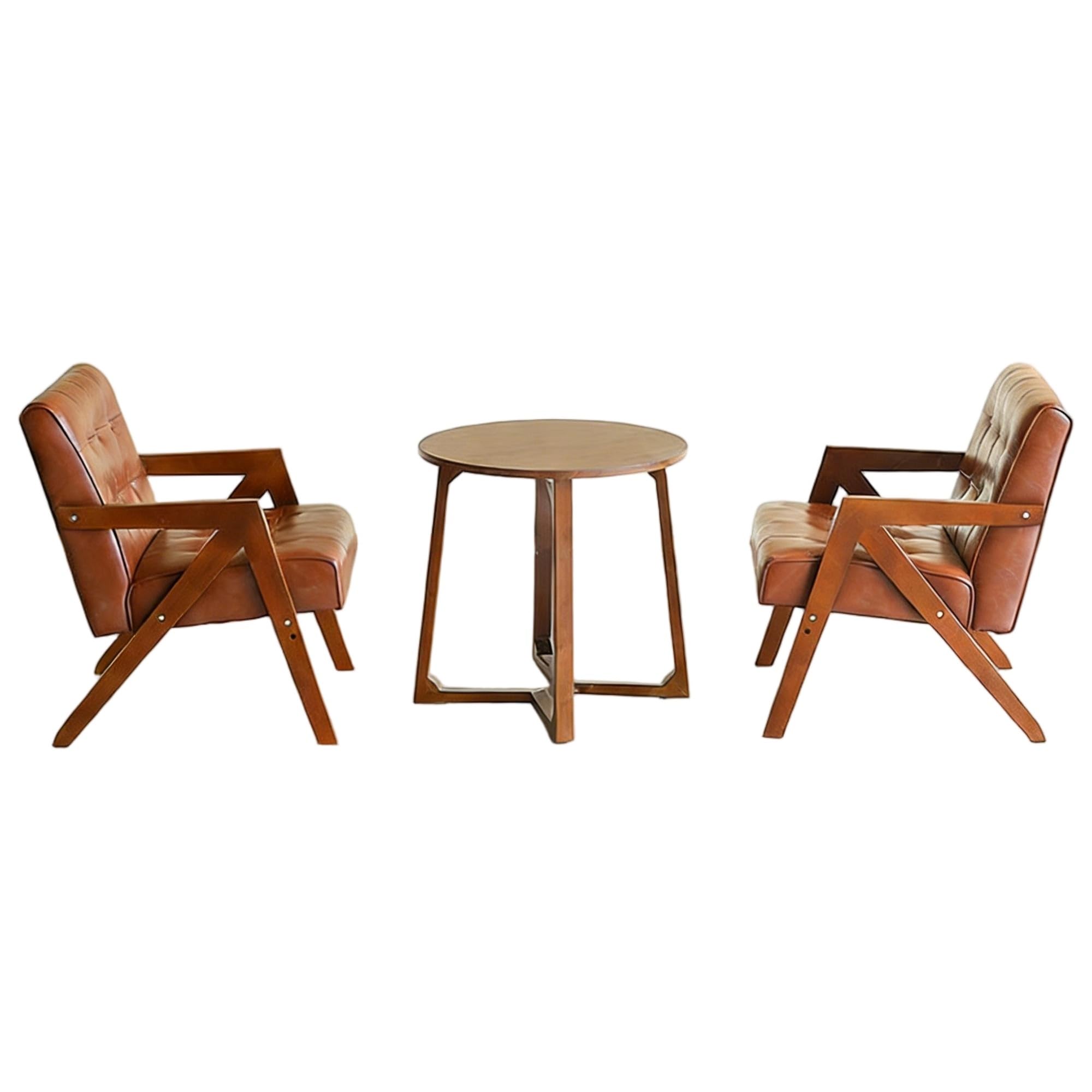 Mid-Century Leather Accent Chair with Wood Frame