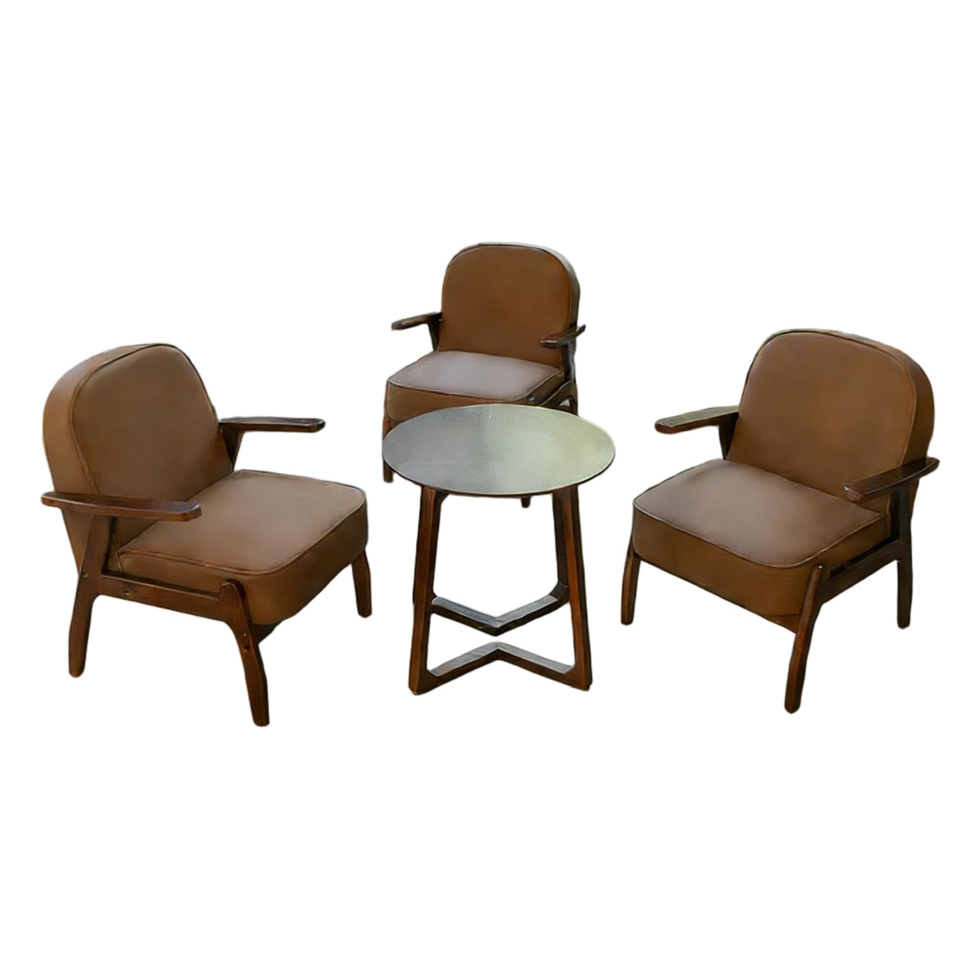 Mid-Century Leather Accent Chair for Office & Lounge
