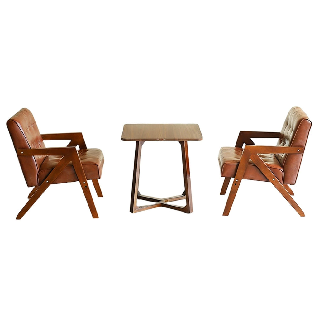 Mid-Century Leather Accent Chair with Wood Frame