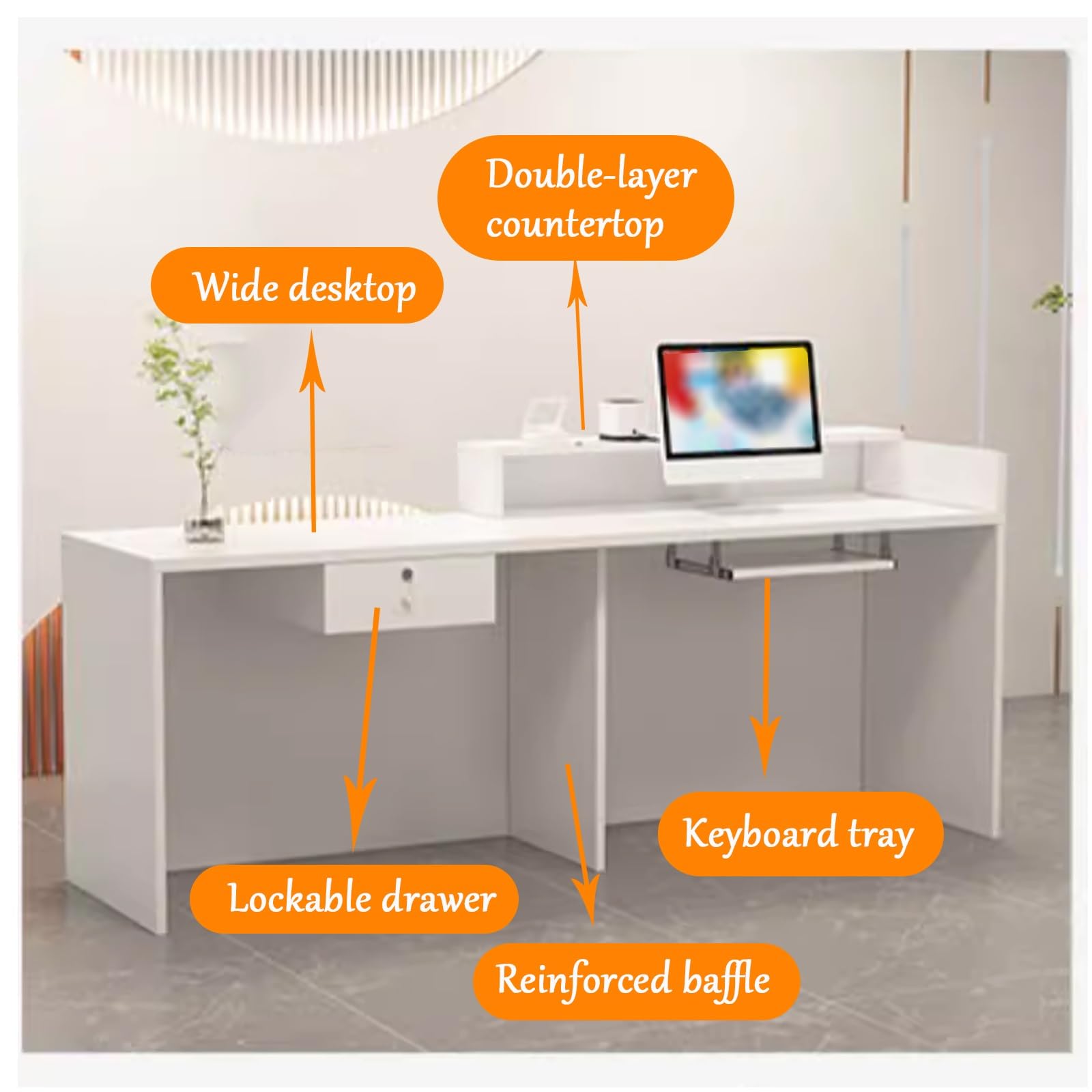 Modern White Reception Desk with Drawers
