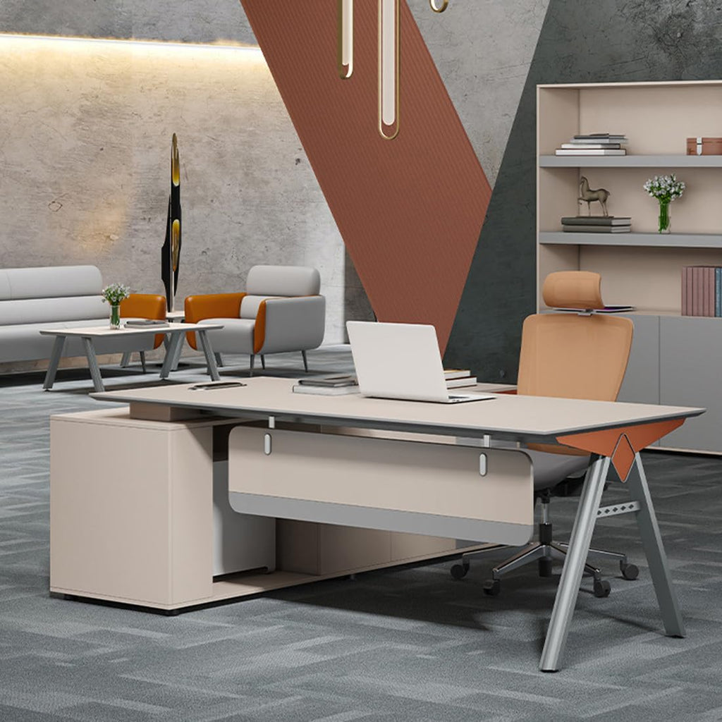 L-Shaped Executive Desk with File Cabinet