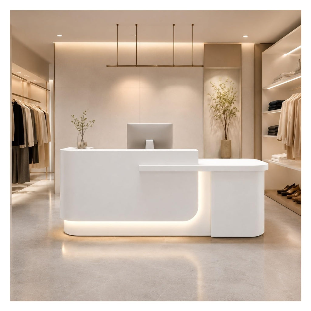 Curved L-Shaped Reception Desk with LED Lighting