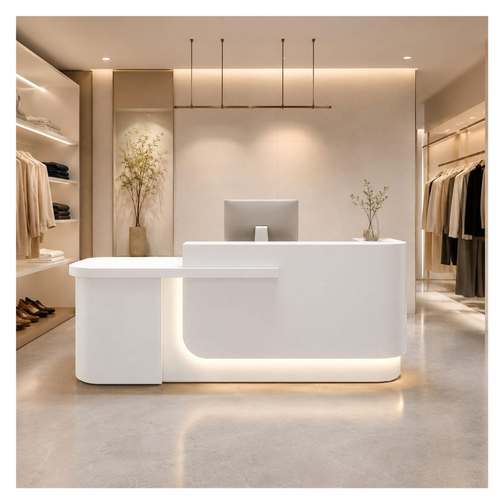 Curved L-Shaped Reception Desk with LED Lighting