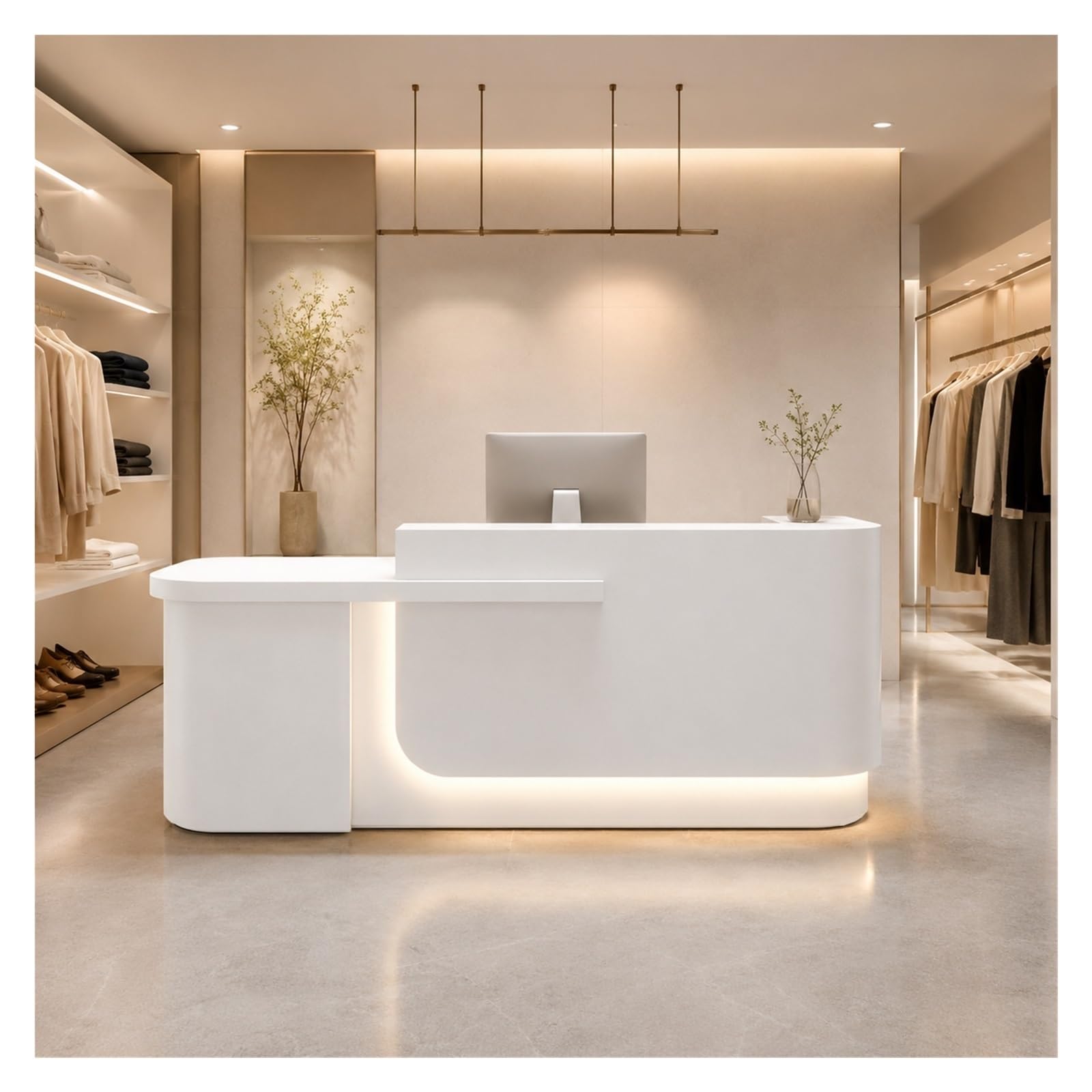 Curved L-Shaped Reception Desk with LED Lighting