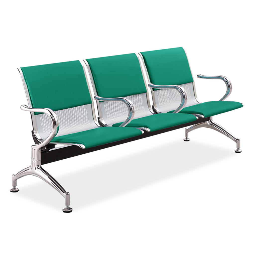 3-Seat Reception Bench with Cushioned Seating & Armrests