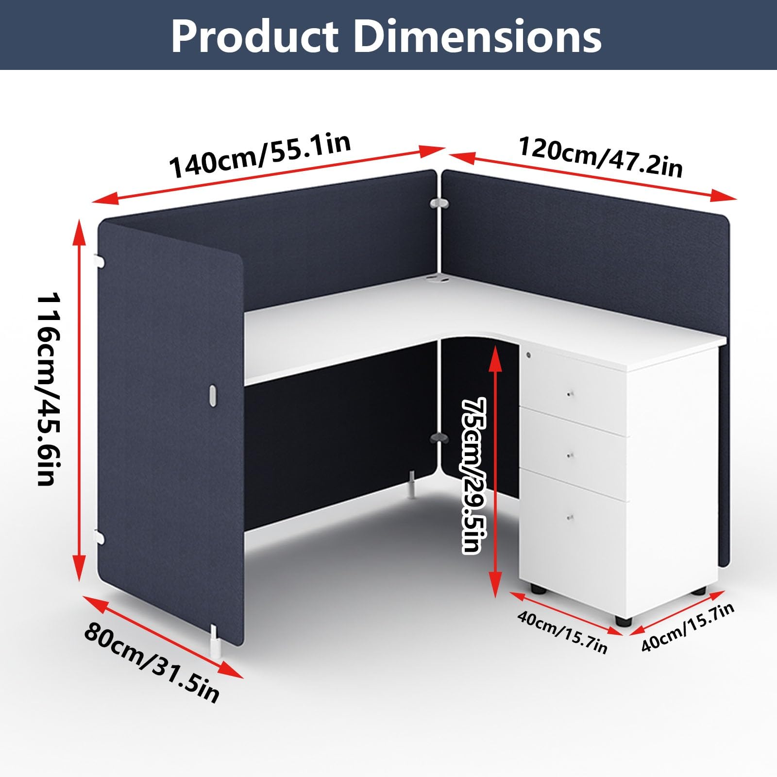 Office Cubicle Workstation with Privacy Partitions & Storage Cabinet