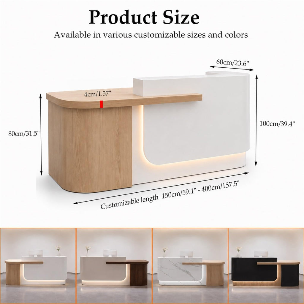 Curved L-Shaped Reception Desk with LED Lighting