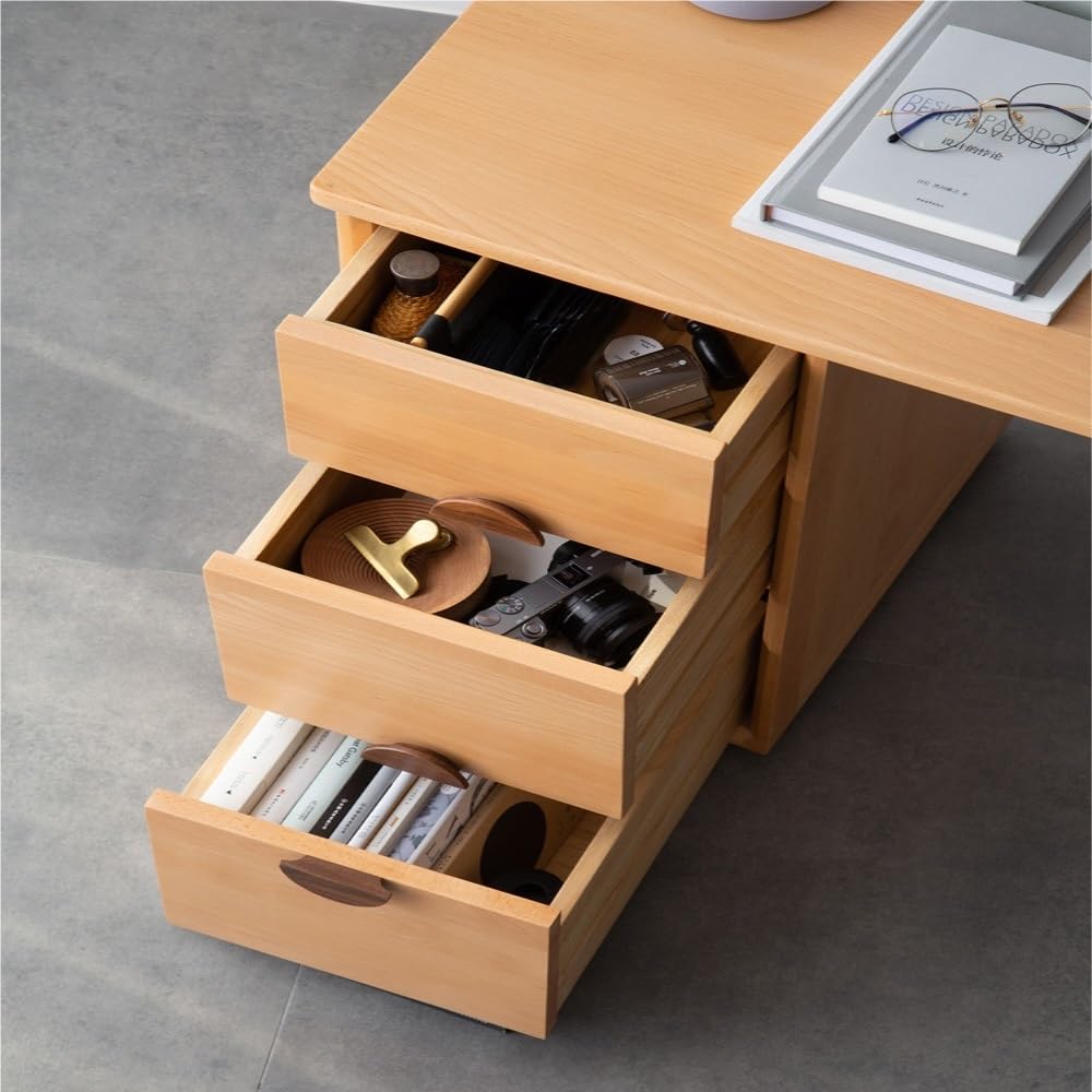 Solid Wood Desk with Bookcase Storage