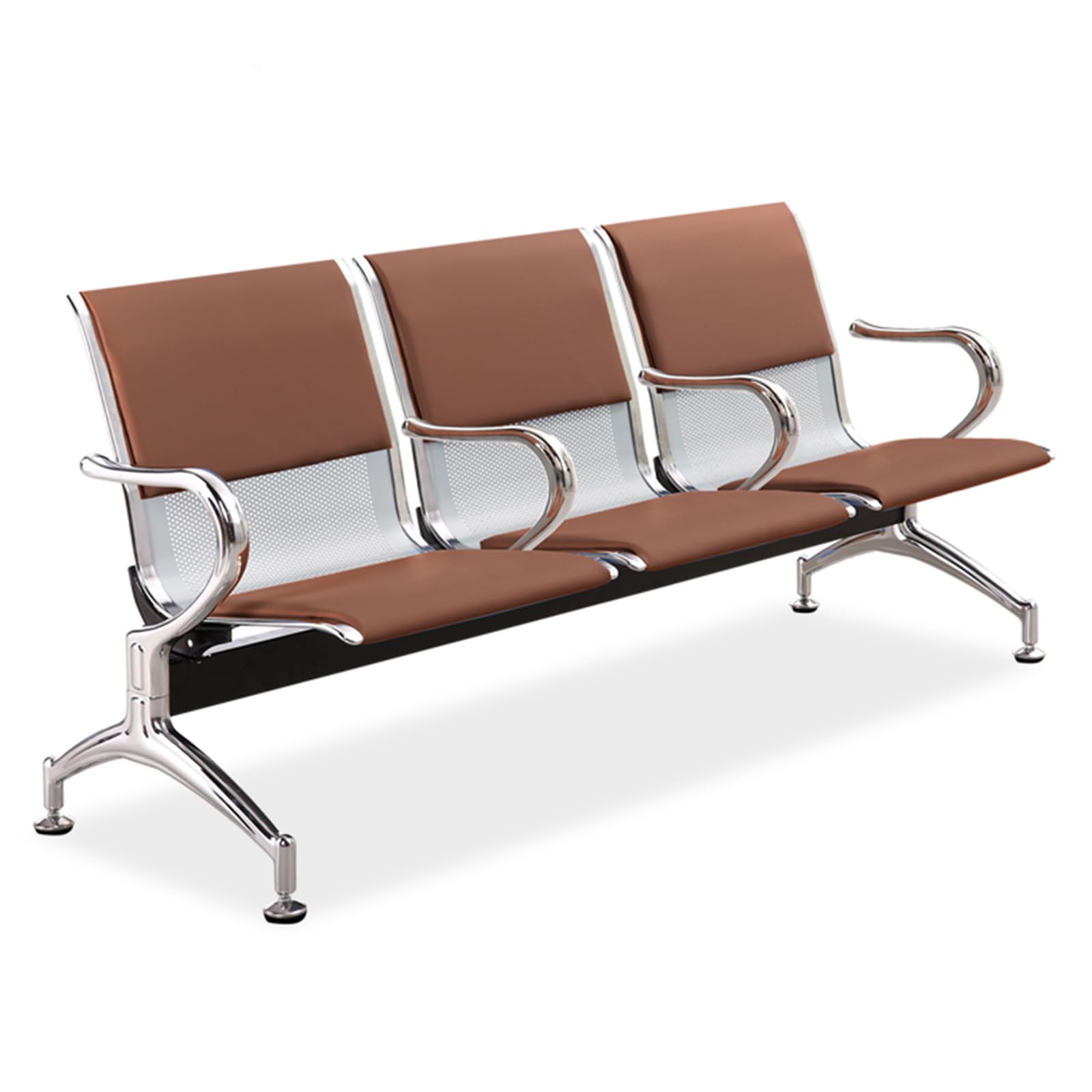 3-Seat Reception Bench with Cushioned Seating & Armrests