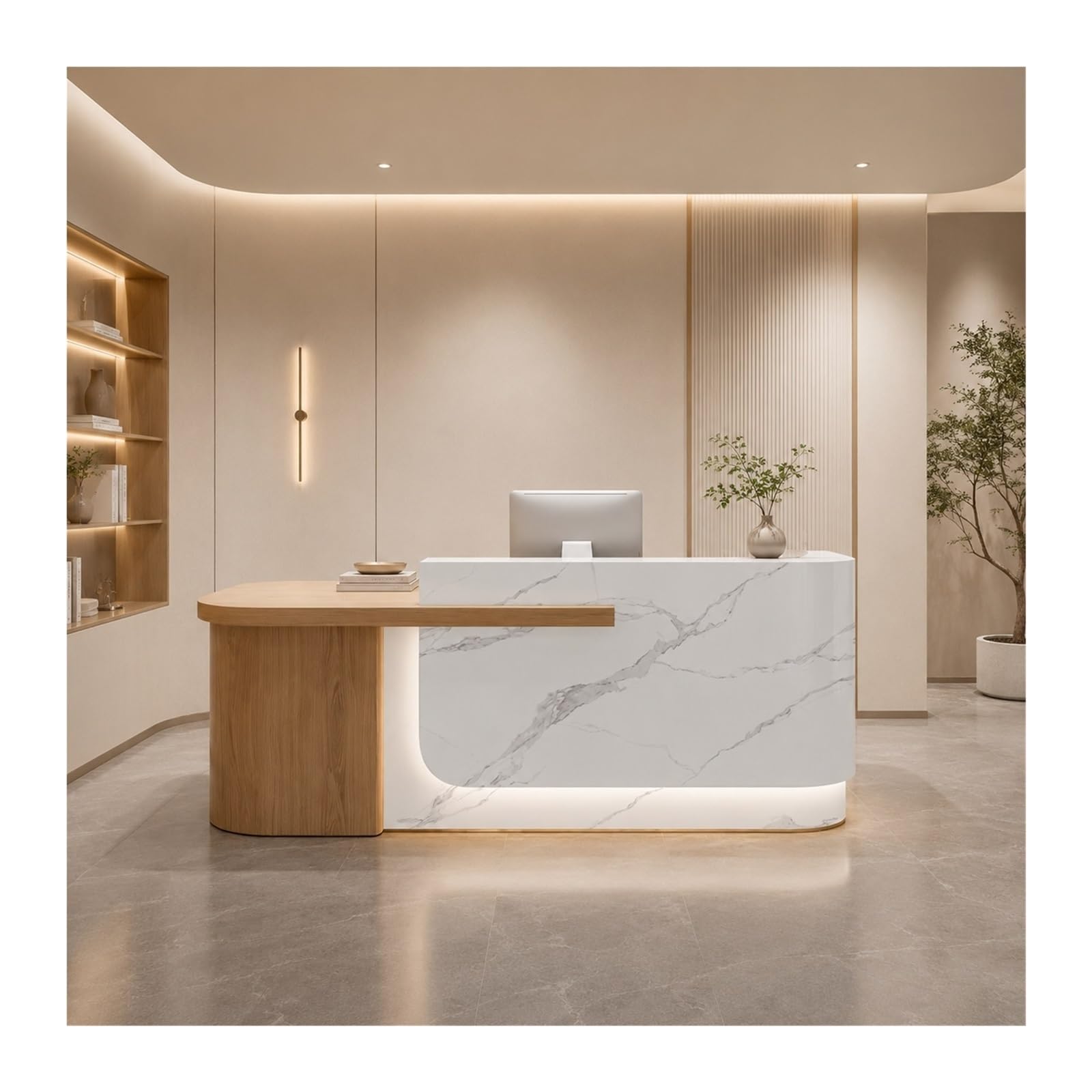 Curved L-Shaped Reception Desk with LED Lighting