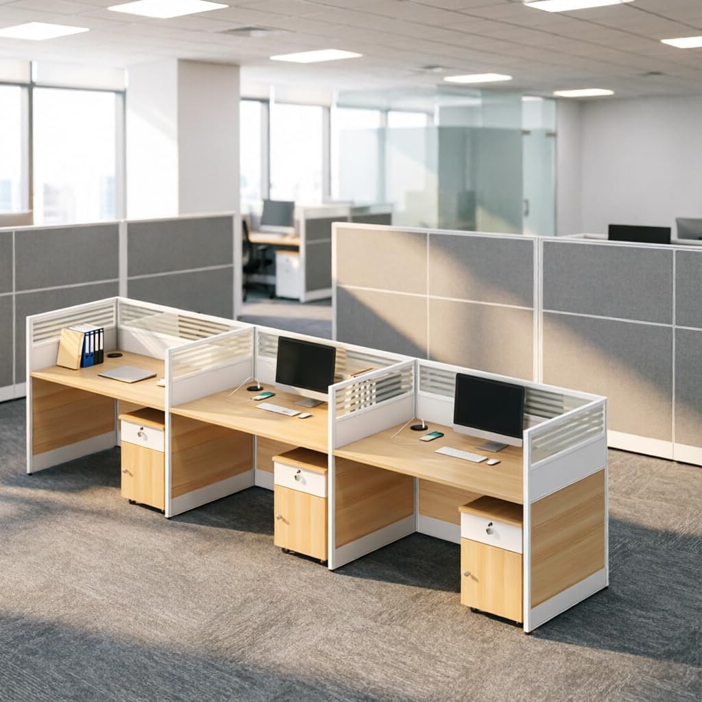 Modular Office Workstation Desk with Privacy Panels & Storage Cabinet
