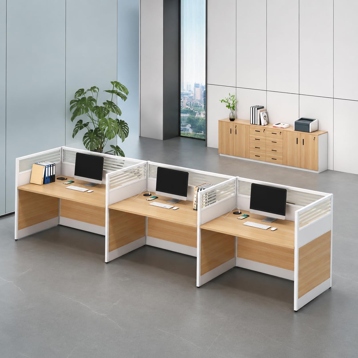 Modular Office Workstation Desk with Privacy Panels & Storage Cabinet