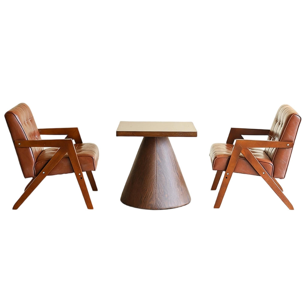 Mid-Century Leather Accent Chair with Wood Frame