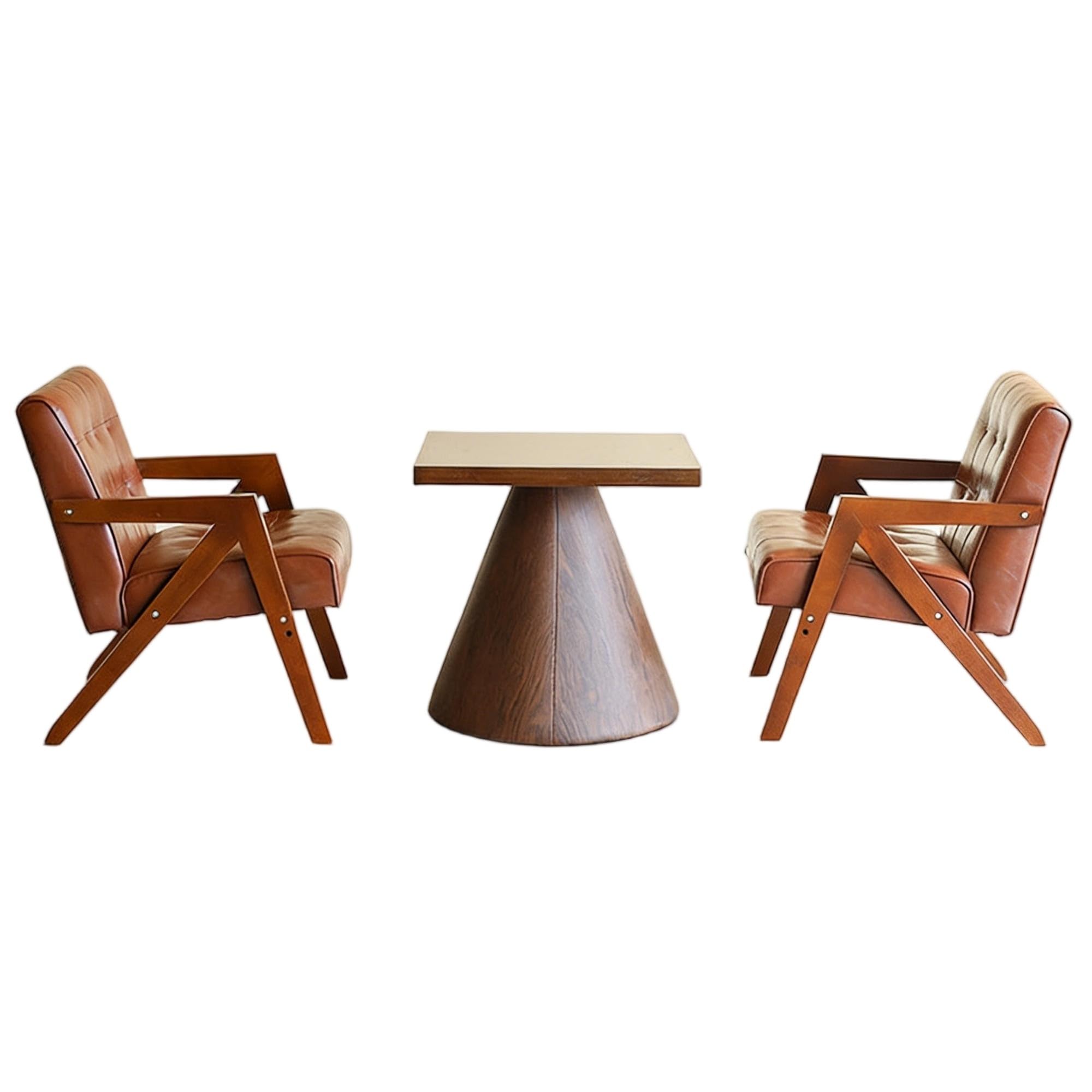 Mid-Century Leather Accent Chair with Wood Frame