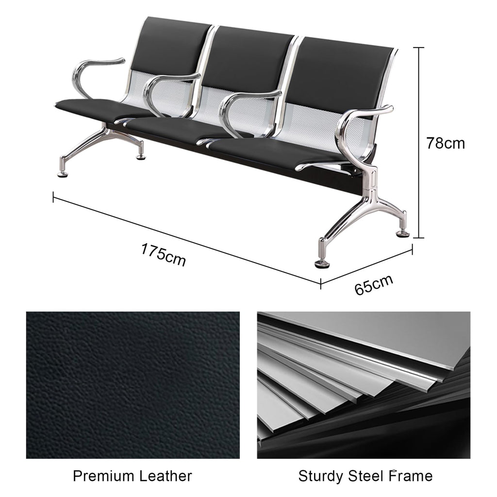 3-Seat Reception Bench with Cushioned Seating & Armrests
