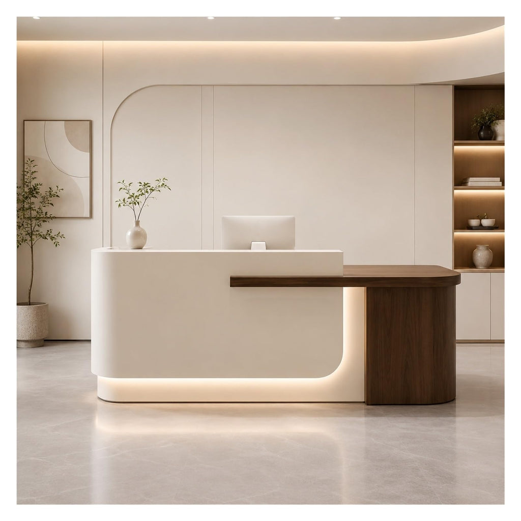 Curved L-Shaped Reception Desk with LED Lighting