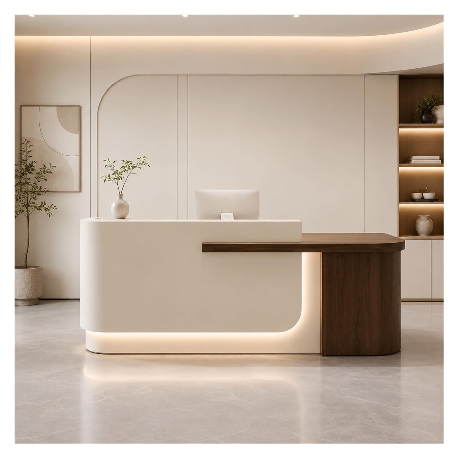 Curved L-Shaped Reception Desk with LED Lighting