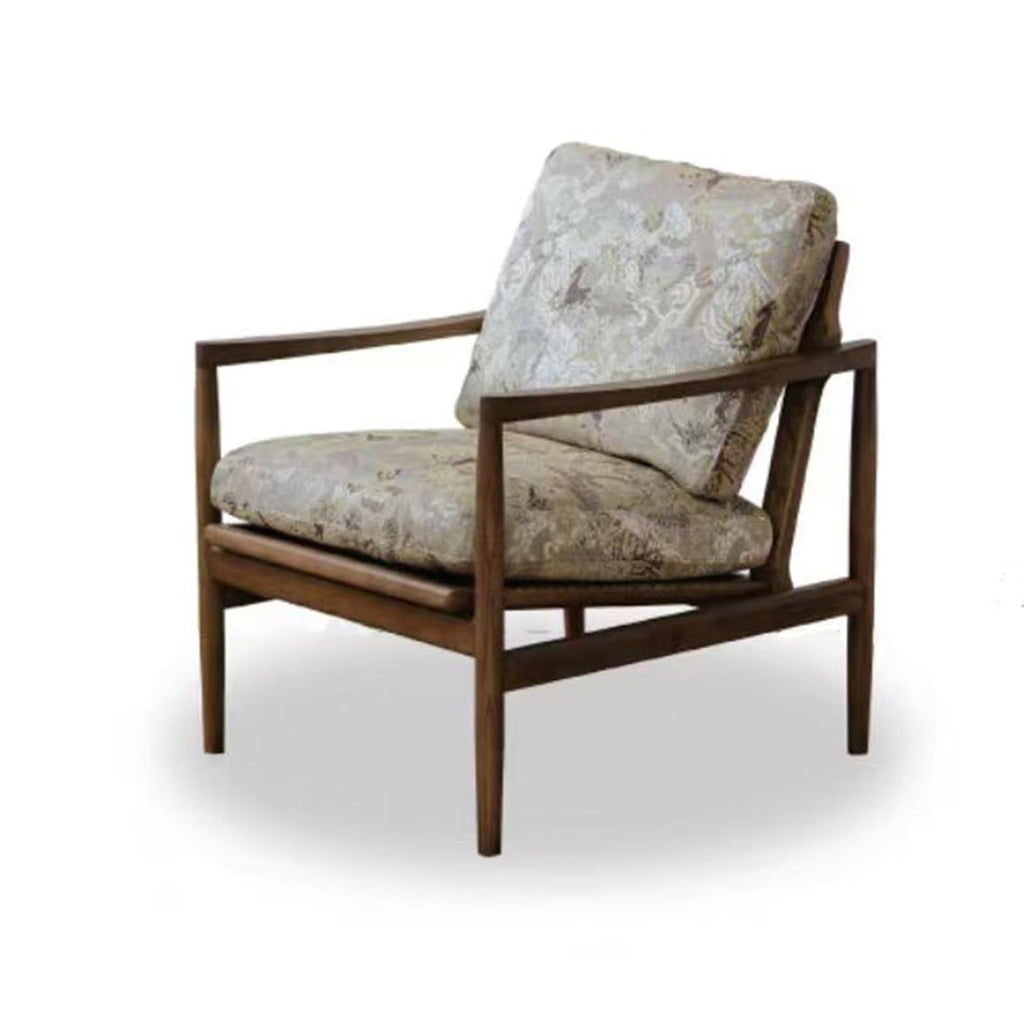 Vintage Solid Wood Lounge Chair with Wide Armrests