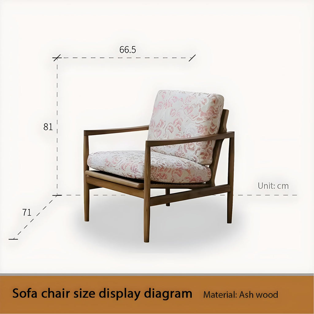 Vintage Solid Wood Lounge Chair with Wide Armrests