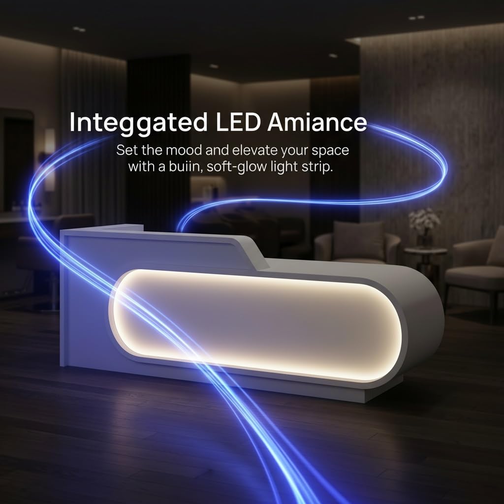 L-Shaped Reception Desk with LED Lighting & Privacy Panel