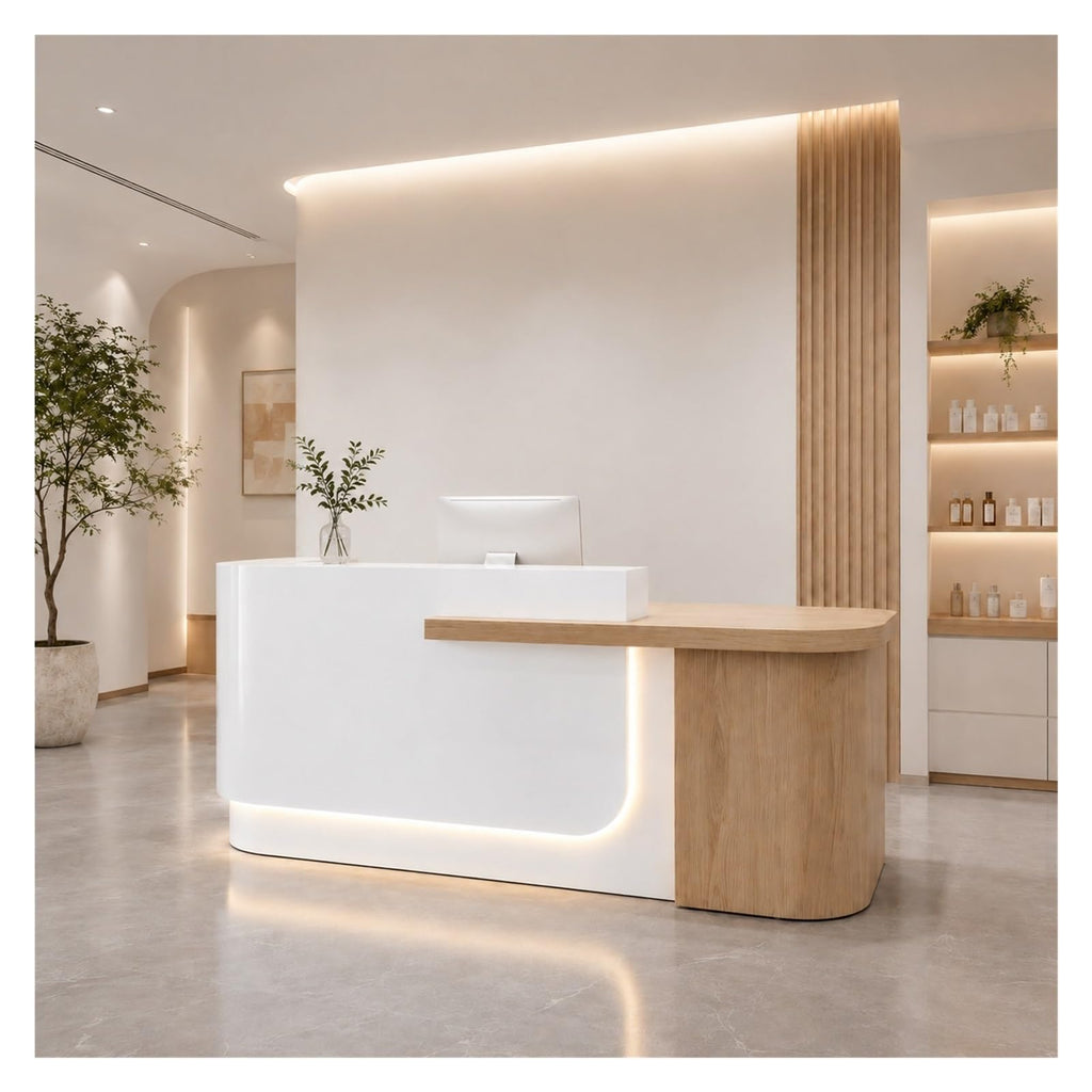 Curved L-Shaped Reception Desk with LED Lighting