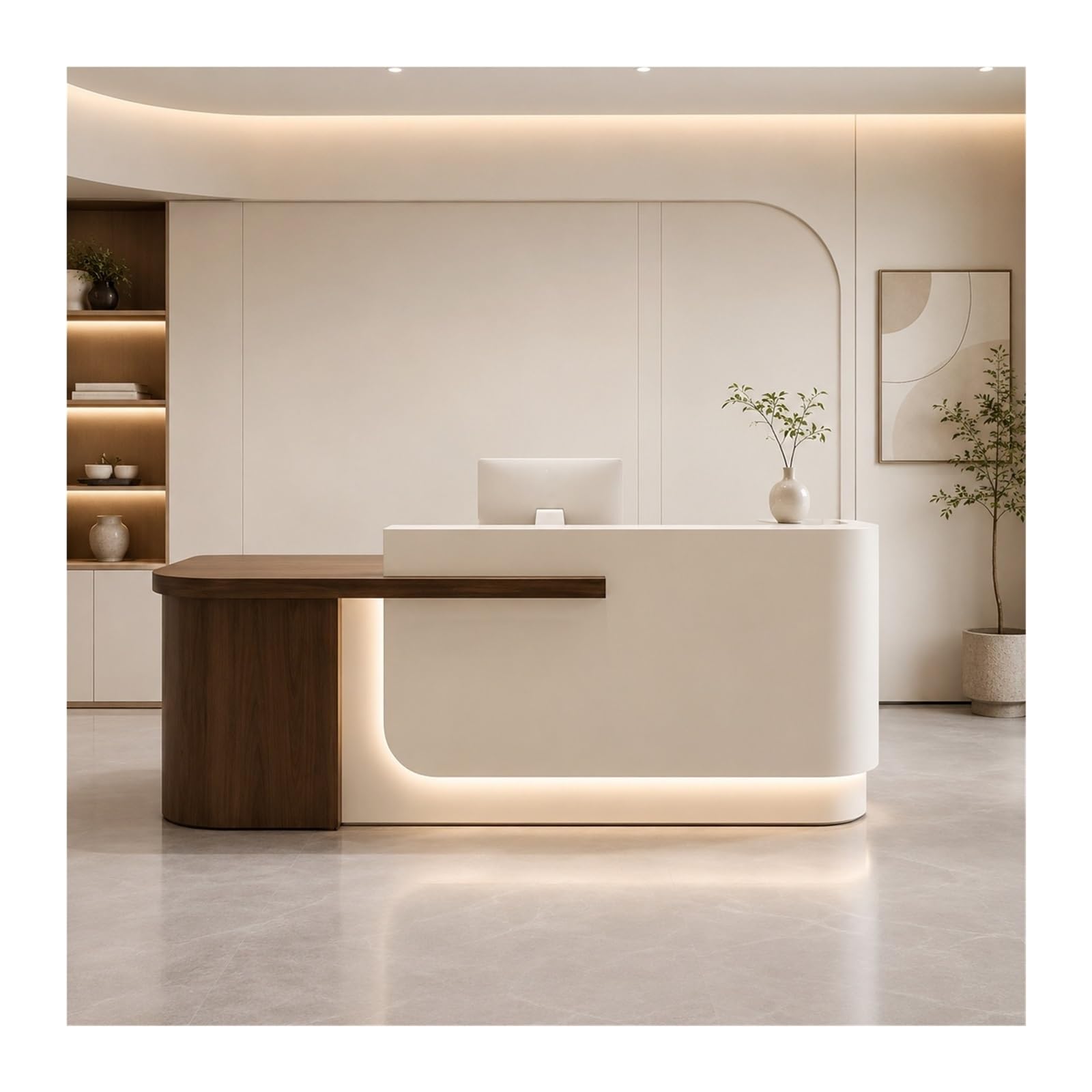 Curved L-Shaped Reception Desk with LED Lighting