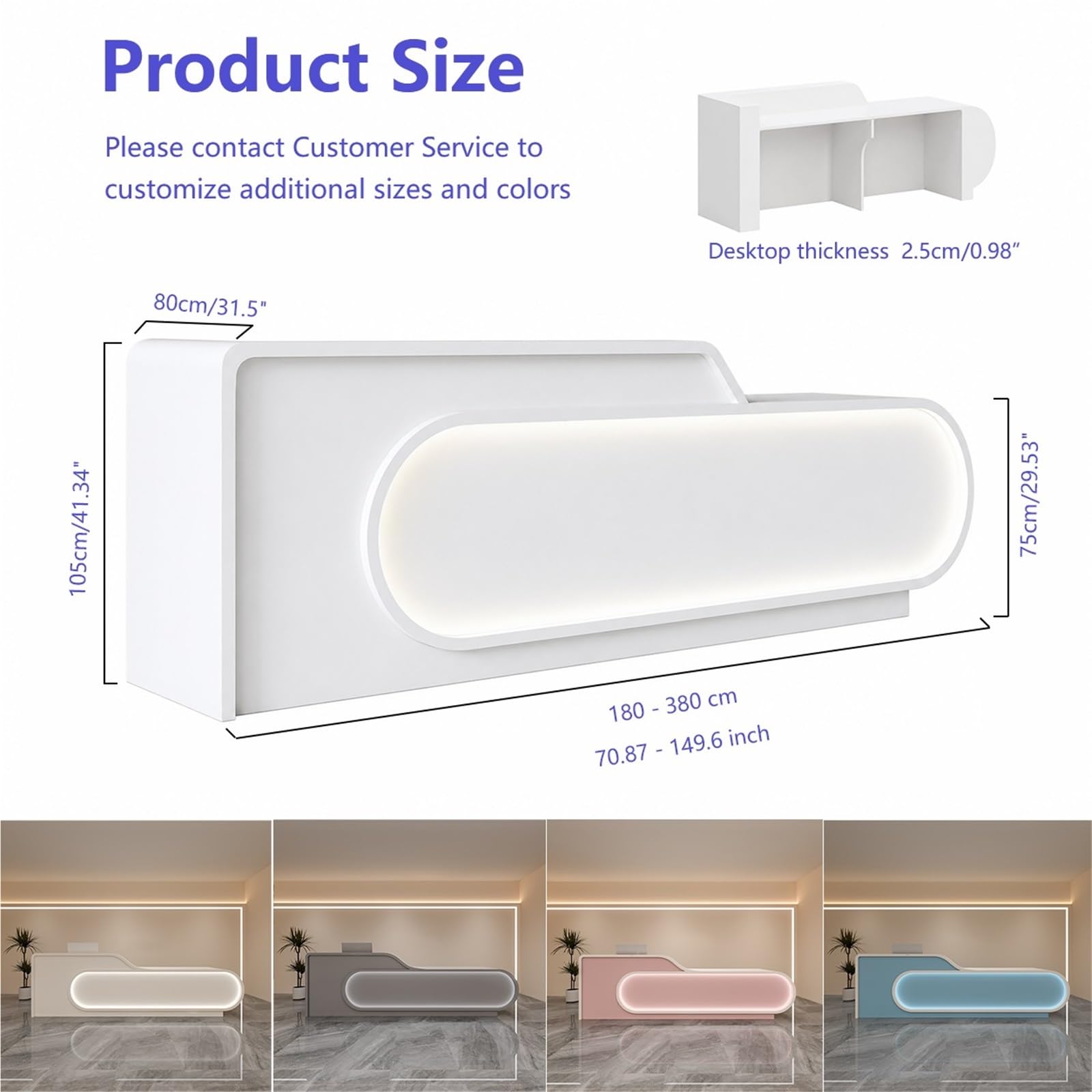 L-Shaped Reception Desk with LED Lighting & Privacy Panel