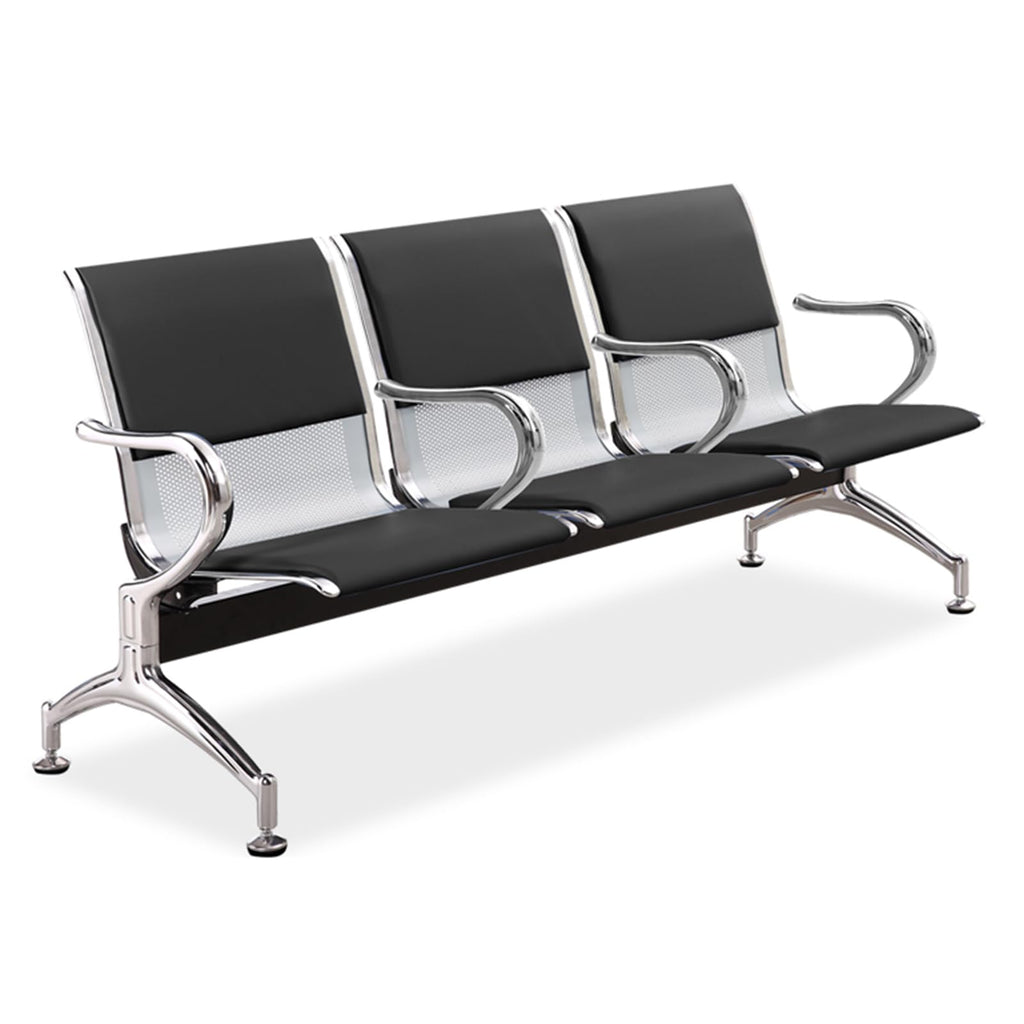 3-Seat Reception Bench with Cushioned Seating & Armrests