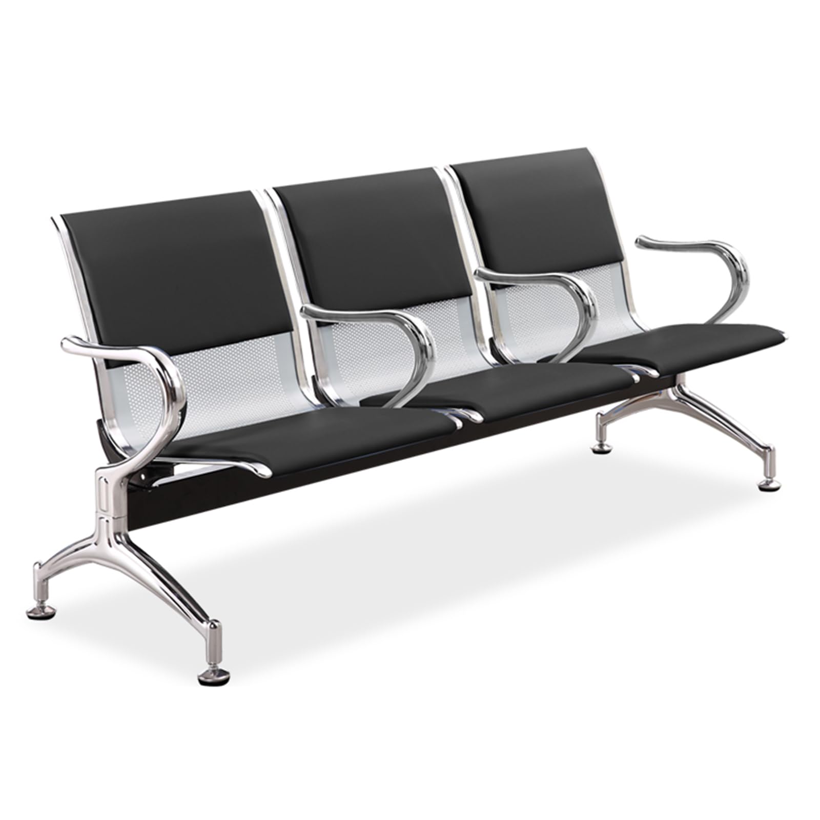 3-Seat Reception Bench with Cushioned Seating & Armrests