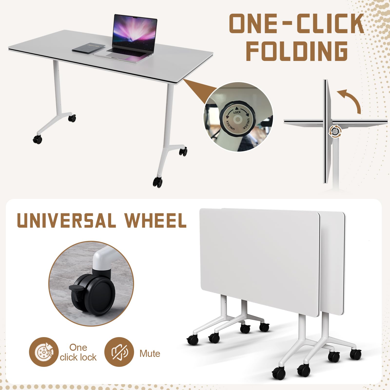 Flip-Top Folding Conference Table with Wheels