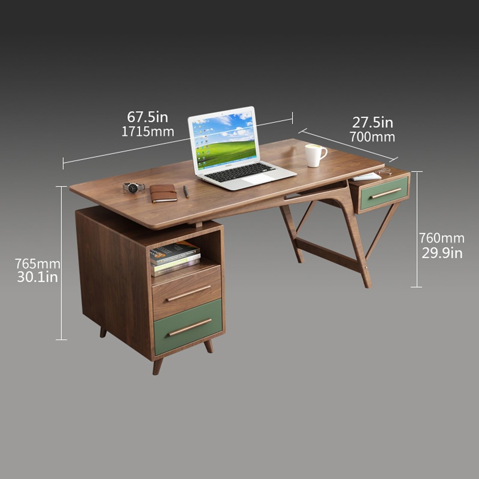 67" Computer Desk with Storage Cabinet & Drawer