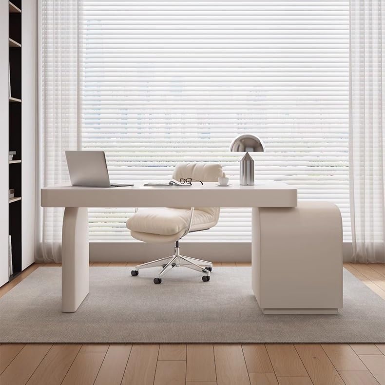 Cream White Wood Desk with Drawers