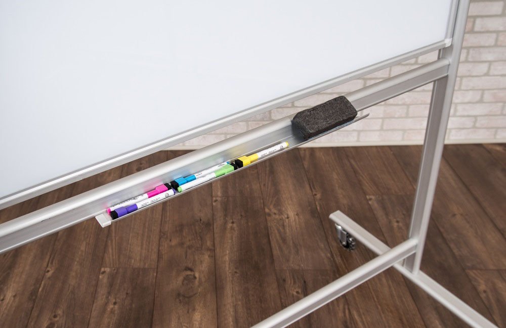 Offex Double-Sided Mobile Magnetic Glass Marker Board